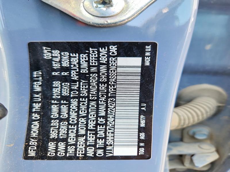 Aukcja sprzedaży 2017 Honda Civic, vin: SHHFK7H24HU224273, numer aukcji: 69118836