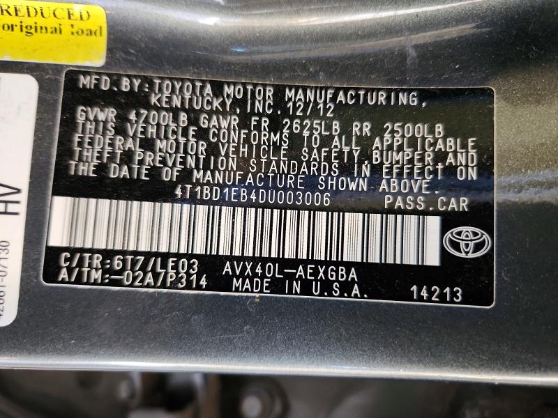 70884936 :رقم المزاد ، 4T1BD1EB4DU003006 vin ، 2013 Toyota Avalon Hybrid مزاد بيع