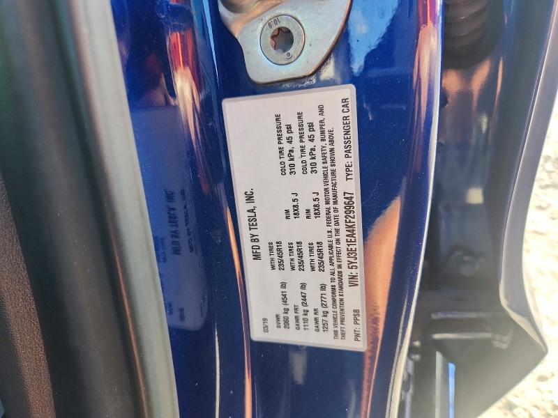 Auction sale of the 2019 Tesla Model 3, vin: 5YJ3E1EA4KF299647, lot number: 69854976