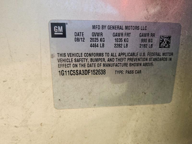 68938826 :رقم المزاد ، 1G11C5SA3DF152638 vin ، 2013 Chevrolet Malibu مزاد بيع
