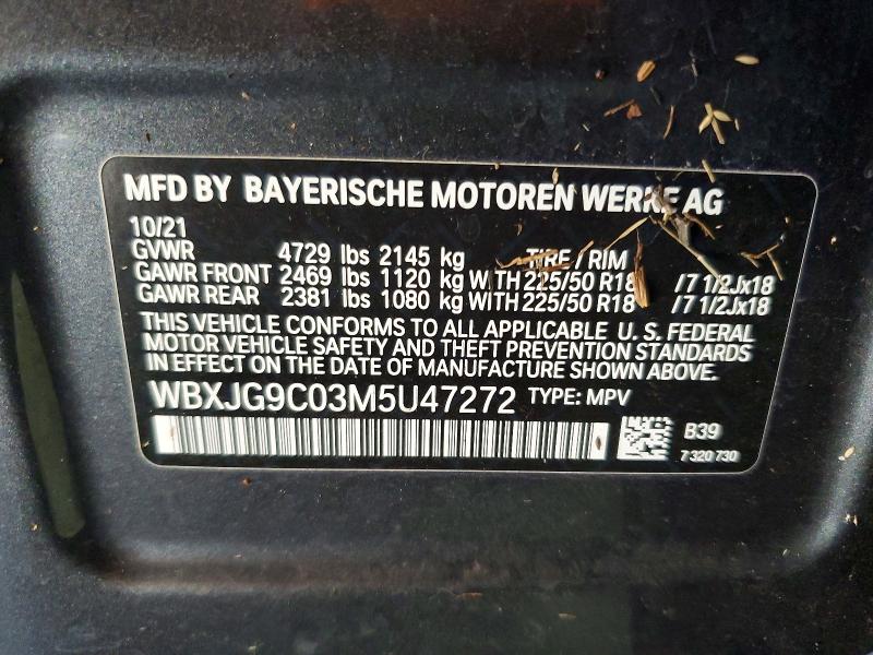 68430336 :رقم المزاد ، WBXJG9C03M5U47272 vin ، 2021 Bmw X1 مزاد بيع