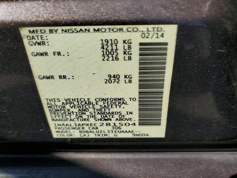 68195576 :رقم المزاد ، 1N4AL3APXEC281504 vin ، 2014 Nissan Altima مزاد بيع