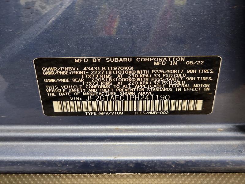 71062436 :رقم المزاد ، JF2GTAEC1PH241190 vin ، 2023 Subaru Crosstrek مزاد بيع