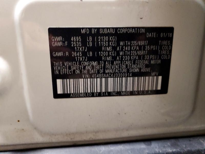 69579486 :رقم المزاد ، 4S4BSAAC4J3300914 vin ، 2018 Subaru Outback مزاد بيع
