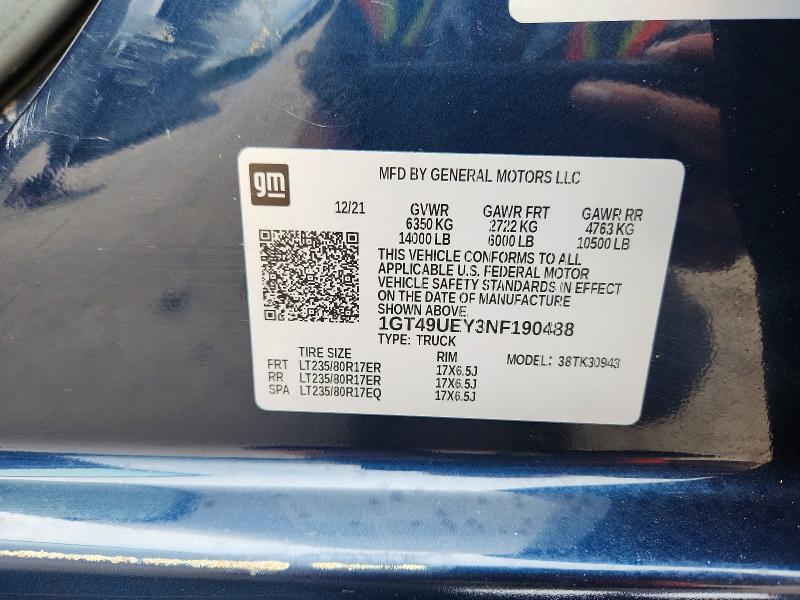 Aukcja sprzedaży 2022 Gmc Sierra, vin: 1GT49UEY3NF190488, numer aukcji: 68551446