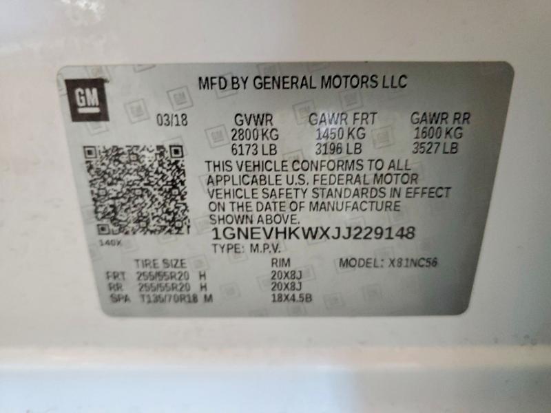 Aukcja sprzedaży 2018 Chevrolet Traverse, vin: 1GNEVHKWXJJ229148, numer aukcji: 69529276