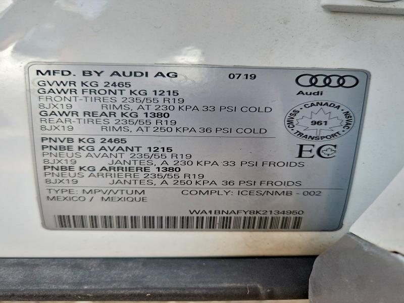 Продажа на аукционе авто 2019 Audi Q5, vin: WA1BNAFY8K2134950, номер лота: 69679856