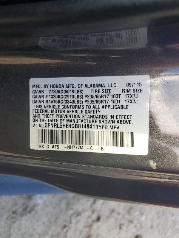Aukcja sprzedaży 2016 Honda Odyssey, vin: 5FNRL5H64GB014841, numer aukcji: 69510406