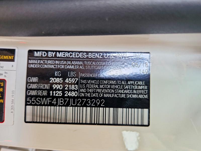 Продажа на аукционе авто 2018 Mercedes-benz C, vin: 55SWF4JB7JU273292, номер лота: 69323866