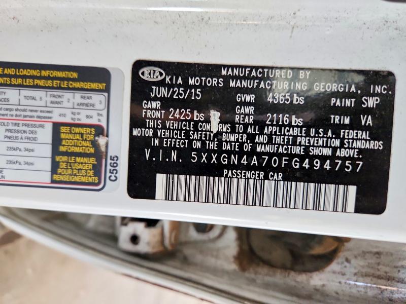 Auction sale of the 2015 Kia Optima, vin: 5XXGN4A70FG494757, lot number: 67220696