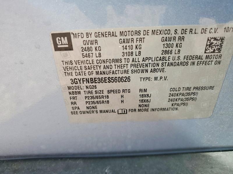 68646336 :رقم المزاد ، 3GYFNBE36ES560626 vin ، 2014 Cadillac Srx مزاد بيع