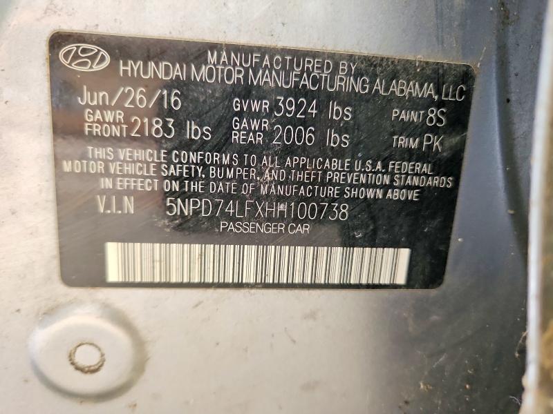 70251496 :رقم المزاد ، 5NPD74LFXHH100738 vin ، 2017 Hyundai Elantra مزاد بيع
