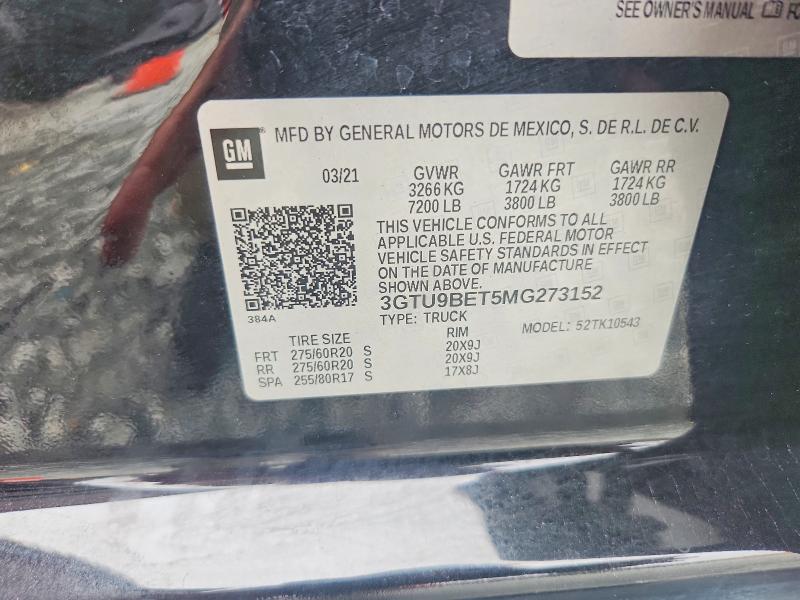 2021 Gmc Sierra მანქანა იყიდება აუქციონზე, vin: 3GTU9BET5MG273152, აუქციონის ნომერი: 68789676
