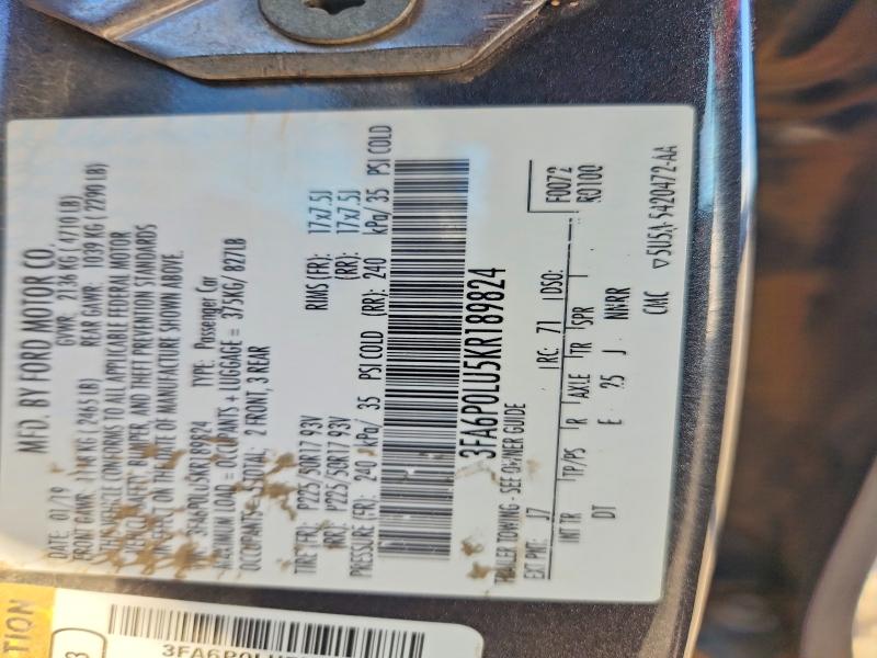 Продаж на аукціоні авто 2019 Ford Fusion, vin: 3FA6P0LU5KR189824, номер лоту: 70559166