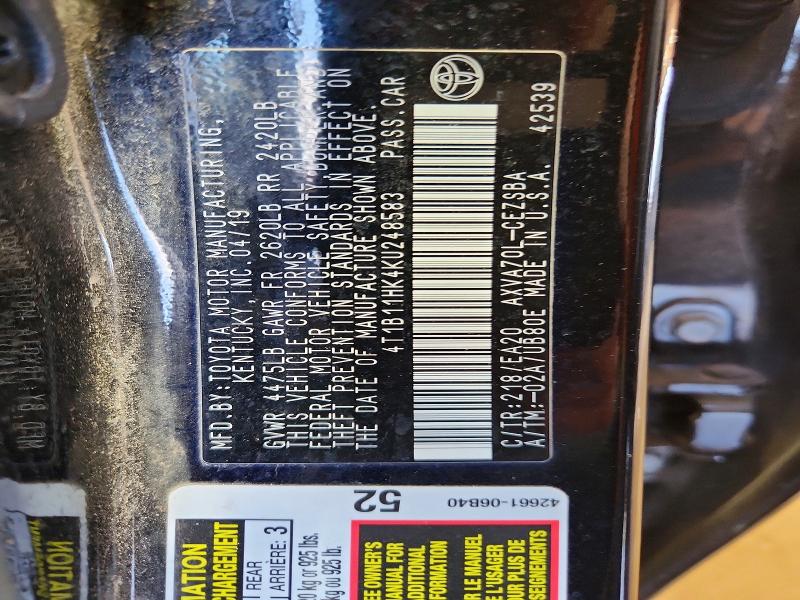 Aukcja sprzedaży 2019 Toyota Camry, vin: 4T1B11HK4KU248583, numer aukcji: 69113236