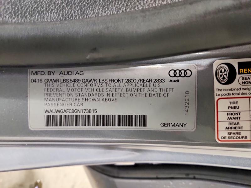 2016 Audi A7 მანქანა იყიდება აუქციონზე, vin: WAUWGAFC9GN173815, აუქციონის ნომერი: 70258596