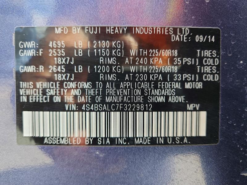 68094606 :رقم المزاد ، 4S4BSALC7F3229812 vin ، 2015 Subaru Outback مزاد بيع