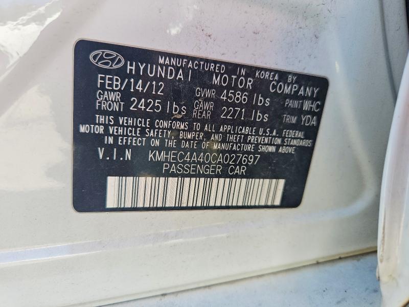 2012 Hyundai Sonata მანქანა იყიდება აუქციონზე, vin: KMHEC4A40CA027697, აუქციონის ნომერი: 66780666