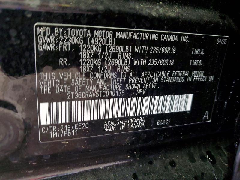 Aukcja sprzedaży 2026 Toyota Rav4, vin: 2T36CRAV5TC010136, numer aukcji: 69951456