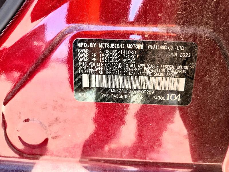 67687936 :رقم المزاد ، ML32FUFJ2RHF00289 vin ، 2024 Mitsubishi Mirage مزاد بيع