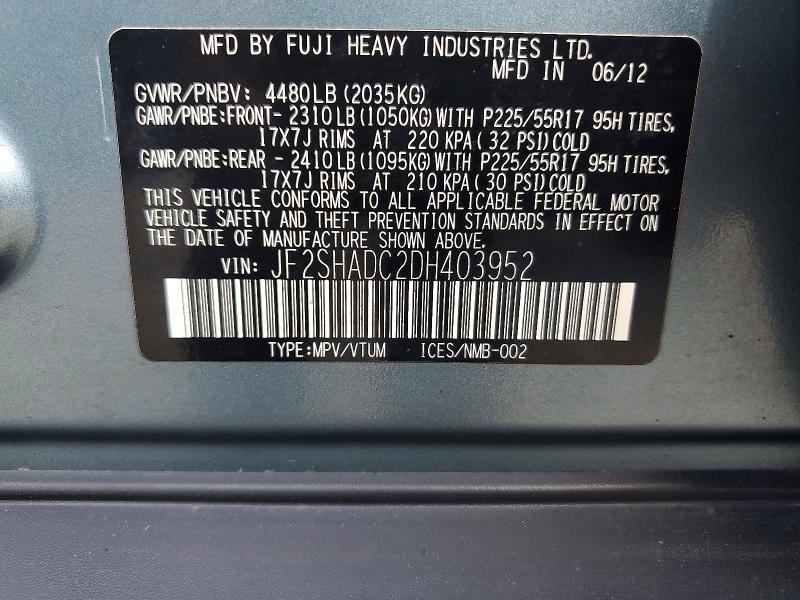 Продаж на аукціоні авто 2013 Subaru Forester, vin: JF2SHADC2DH403952, номер лоту: 68976256