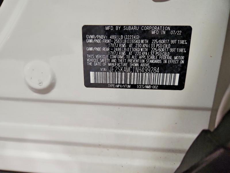 69748026 :رقم المزاد ، JF2SKAMC1NH499284 vin ، 2022 Subaru Forester مزاد بيع