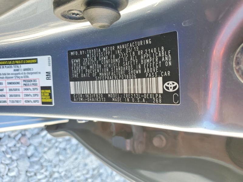 Aukcja sprzedaży 2020 Toyota Corolla, vin: 5YFEPRAE9LP018006, numer aukcji: 68813276