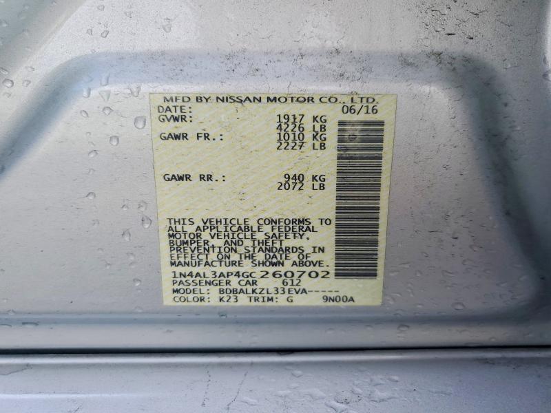 67610706 :رقم المزاد ، 1N4AL3AP4GC260702 vin ، 2016 Nissan Altima مزاد بيع