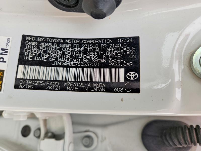 67832386 :رقم المزاد ، JTND4MBE7S3237071 vin ، 2025 Toyota Corolla Hatchback مزاد بيع