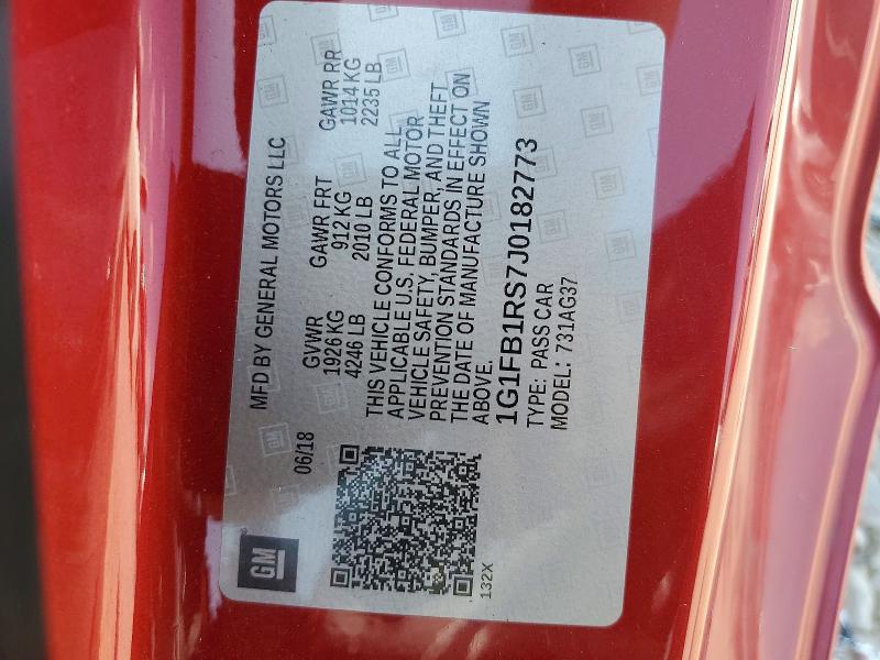 Aukcja sprzedaży 2018 Chevrolet Camaro, vin: 1G1FB1RS7J0182773, numer aukcji: 67818086