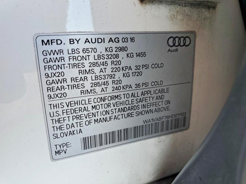 67891296 :رقم المزاد ، WA1VABF76HD011103 vin ، 2017 Audi Q7 مزاد بيع