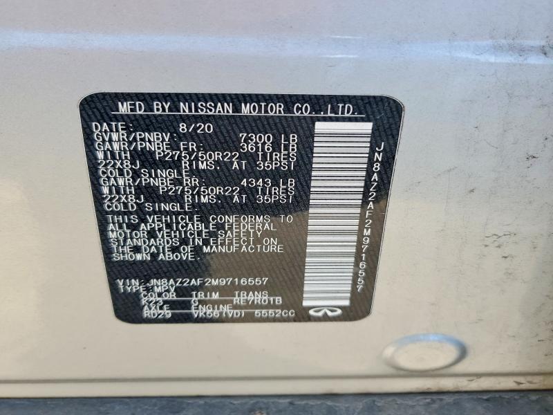 Продаж на аукціоні авто 2021 Infiniti Qx80, vin: JN8AZ2AF2M9716557, номер лоту: 66977146