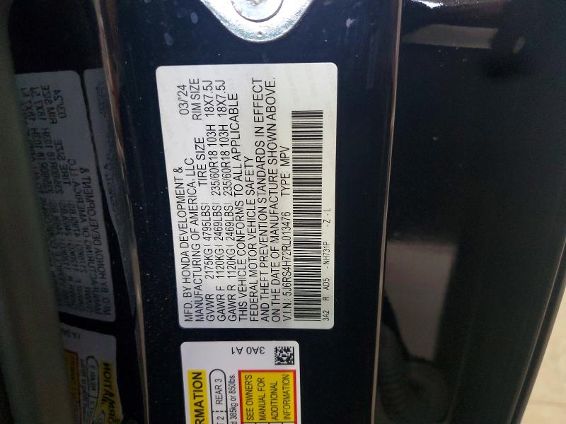 68563846 :رقم المزاد ، 5J6RS4H72RL013476 vin ، 2024 Honda Cr-v مزاد بيع