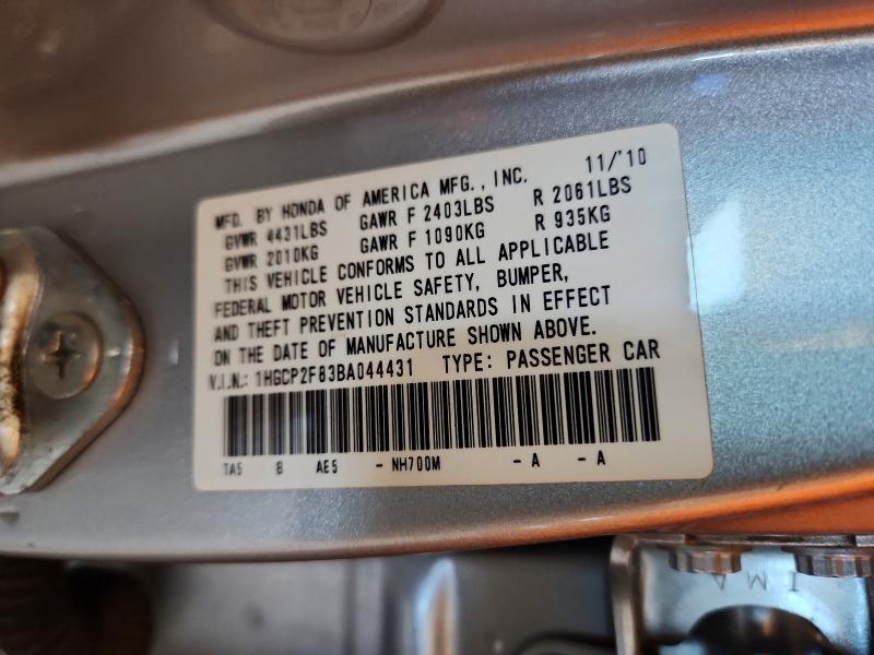 Aukcja sprzedaży 2011 Honda Accord, vin: 1HGCP2F83BA044431, numer aukcji: 70551096