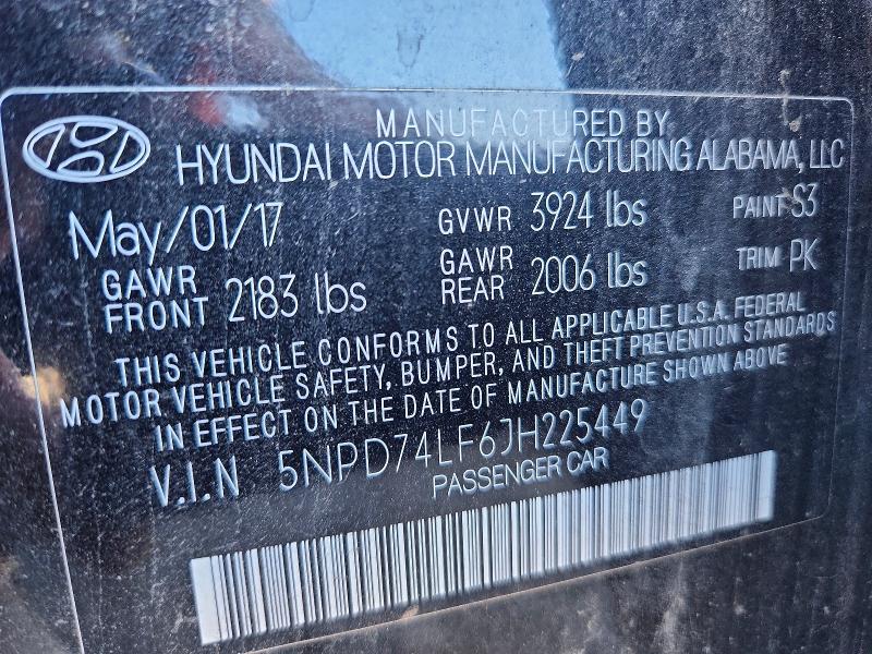 Auction sale of the 2018 Hyundai Elantra, vin: 5NPD74LF6JH225449, lot number: 69228786