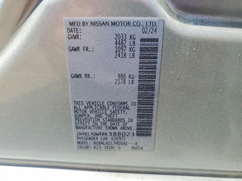 2024 Nissan Altima მანქანა იყიდება აუქციონზე, vin: 1N4BL4DW4RN388023, აუქციონის ნომერი: 68517556