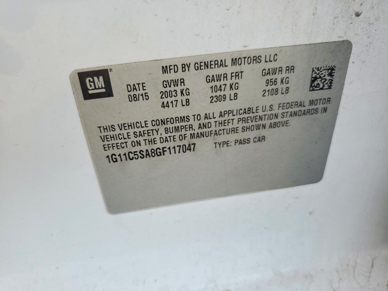 65698936 :رقم المزاد ، 1G11C5SA8GF117047 vin ، 2016 Chevrolet Malibu Limited مزاد بيع