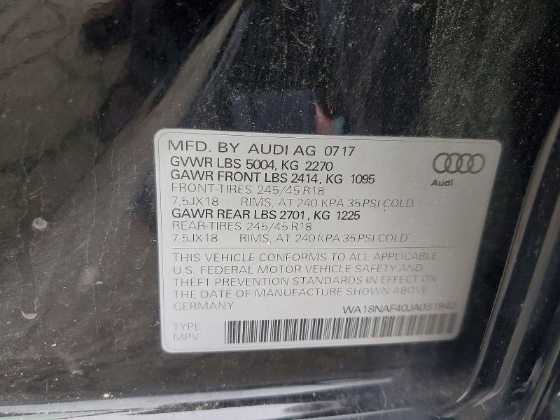 Продаж на аукціоні авто 2018 Audi A4 Allroad, vin: WA18NAF40JA031940, номер лоту: 69545056