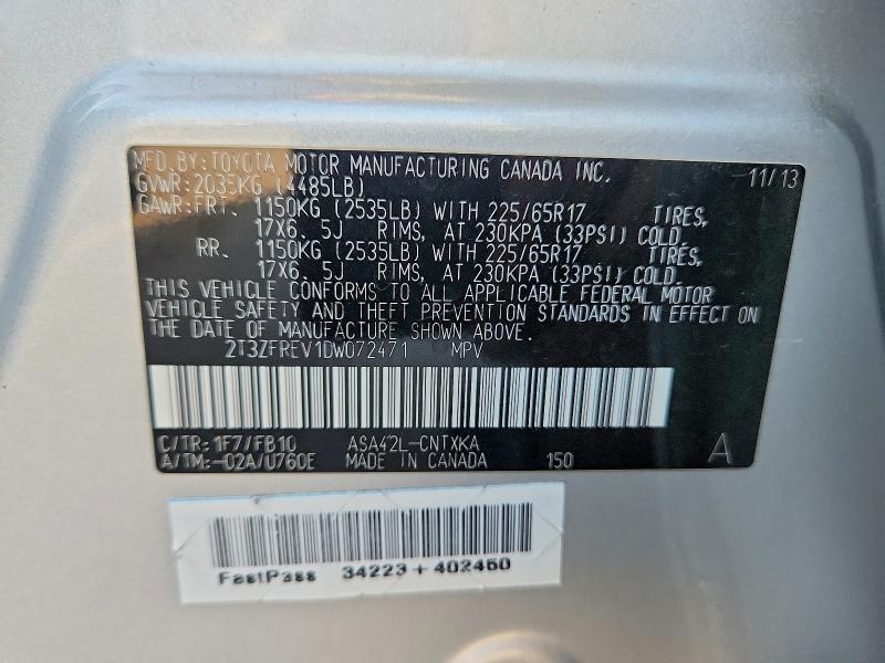 Продаж на аукціоні авто 2013 Toyota Rav4, vin: 2T3ZFREV1DW072471, номер лоту: 70510496