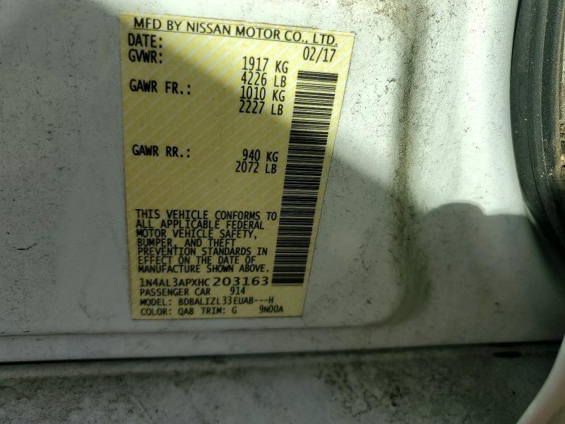 2017 Nissan Altima მანქანა იყიდება აუქციონზე, vin: 1N4AL3APXHC203163, აუქციონის ნომერი: 69037506