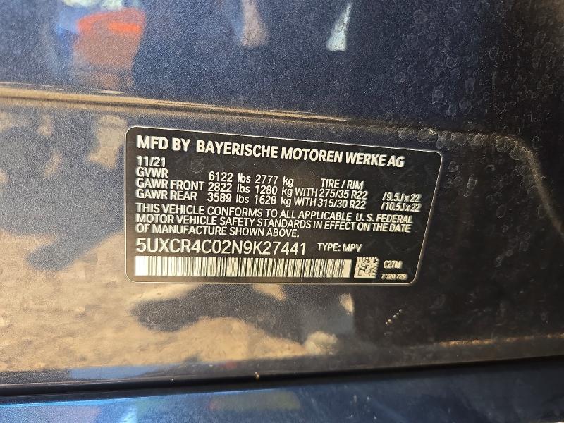 70495006 :رقم المزاد ، 5UXCR4C02N9K27441 vin ، 2022 Bmw X5 مزاد بيع