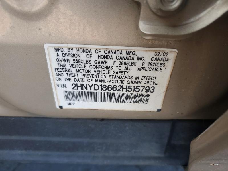 68096866 :رقم المزاد ، 2HNYD18662H515793 vin ، 2002 Acura Mdx مزاد بيع