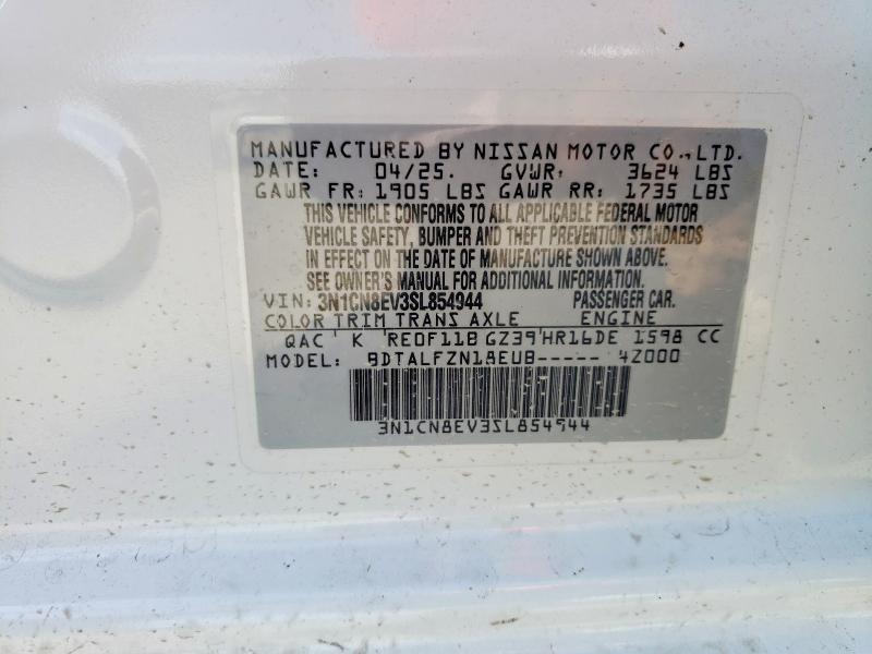 2025 Nissan Versa მანქანა იყიდება აუქციონზე, vin: 3N1CN8EV3SL854944, აუქციონის ნომერი: 68324956