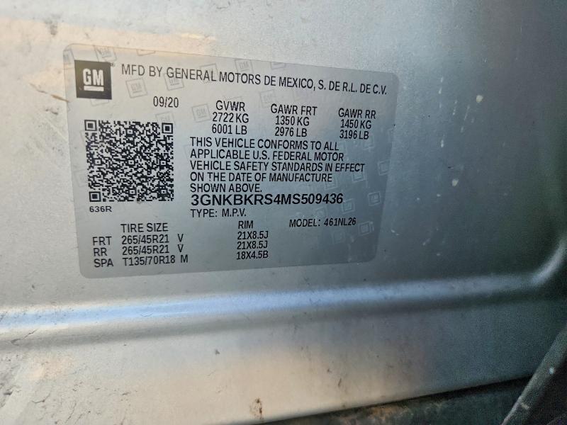66104566 :رقم المزاد ، 3GNKBKRS4MS509436 vin ، 2021 Chevrolet Blazer مزاد بيع