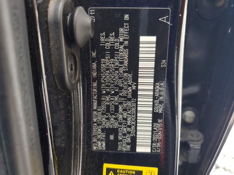 69454136 :رقم المزاد ، 5TDYK3EH3CS063012 vin ، 2012 Toyota Highlander مزاد بيع