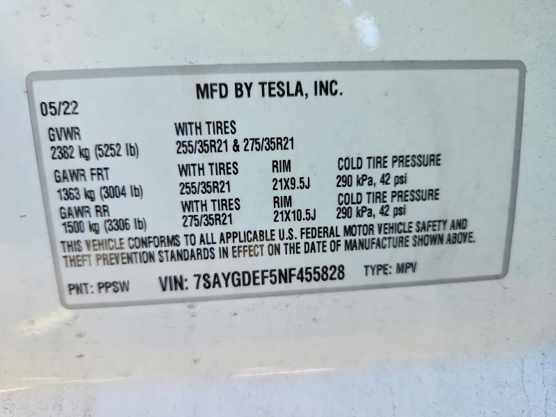 2022 Tesla Model Y მანქანა იყიდება აუქციონზე, vin: 7SAYGDEF5NF455828, აუქციონის ნომერი: 68931956