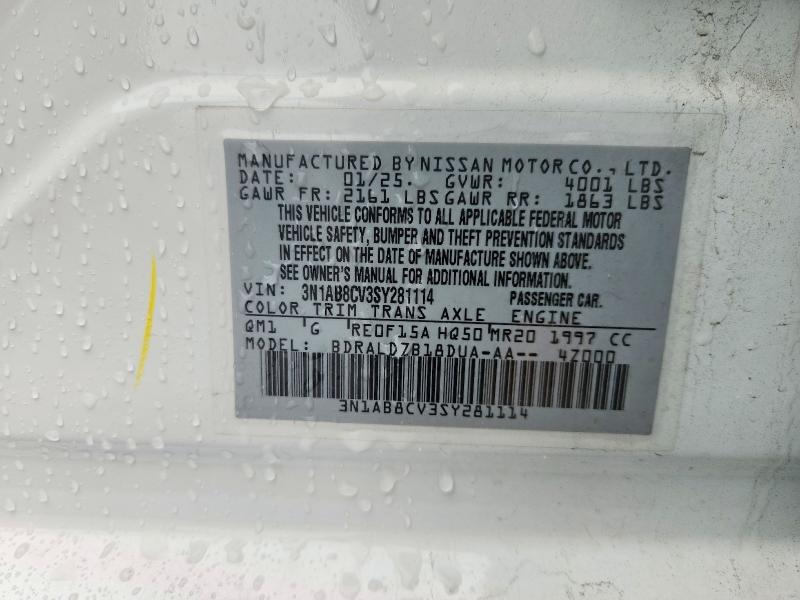 2025 Nissan Sentra მანქანა იყიდება აუქციონზე, vin: 3N1AB8CV3SY281114, აუქციონის ნომერი: 70812986