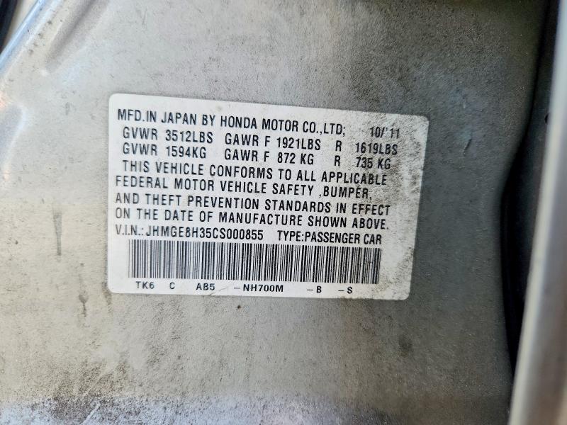 69194486 :رقم المزاد ، JHMGE8H35CS000855 vin ، 2012 Honda Fit مزاد بيع