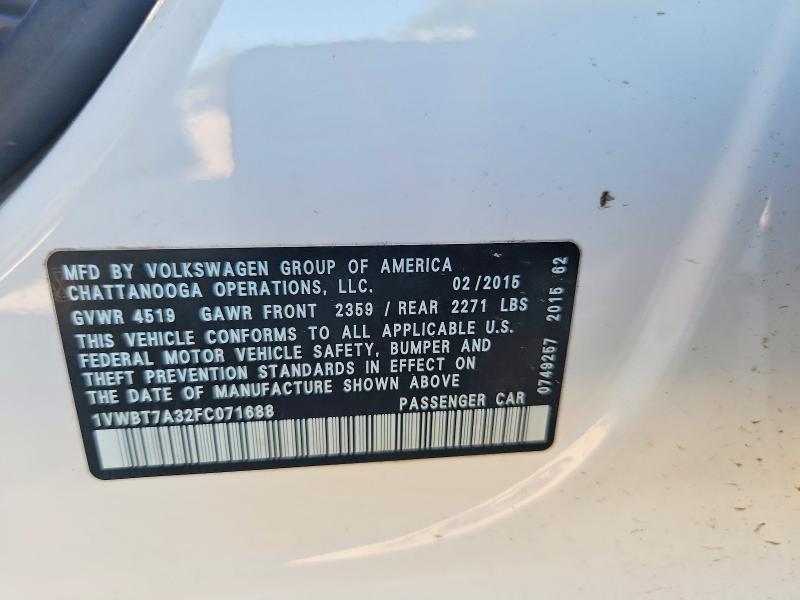 Продаж на аукціоні авто 2015 Volkswagen Passat, vin: 1VWBT7A32FC071688, номер лоту: 69584476