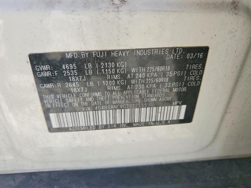 67621656 :رقم المزاد ، 4S4BSANC9G3322555 vin ، 2016 Subaru Outback مزاد بيع